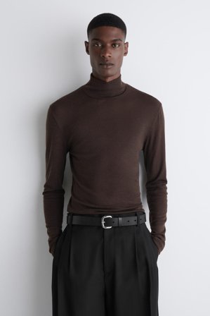 COS Men's Slim Wool Jersey Roll Neck Top in Brown