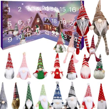 Julkalender 2024 med 24 unika tecknade figurer, bärbar nedräkningskalender, semestergåva för alla åldrar - Xin 24 gnomes