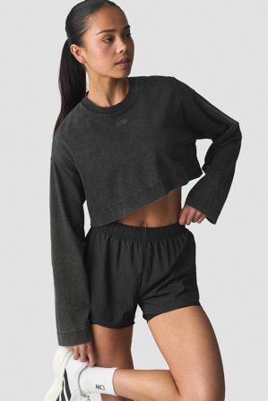 ICANIWILL - Everyday Relaxed Cropped Long Sleeve Stonewashed Black - Dames - sportkleding van ICIW