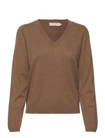 Cranva V-Neck Knit Pullover Brown Cream