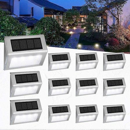 Vit [6-PACK] Soldäckslampor 4 LED Easternstar, Solcellsdrivna Trapplampor Utomhus Vattentät Rostfritt Stål Trådlös Belysning för Trappvägg - Perfekt