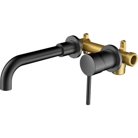 360° Svingbar Servantbatteri, Skjult Servantbatteri, Veggmontert Baderomsbatteri, Badekarbatteri med Varmt og Kaldt Vann, Svart