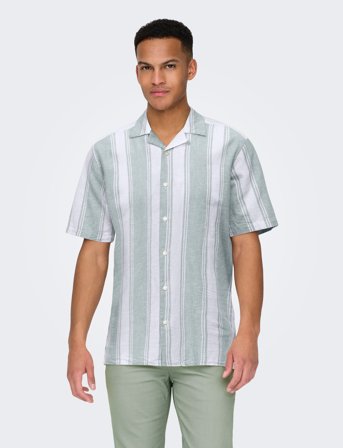 ONLY & SONS Onscaiden Life Stripe Linen Resort Noos - Green - L