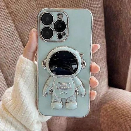 TPU-deksel til iPhone 15 Pro Max, søtt astronaut-design med støtte, elektroplettert telefondeksel