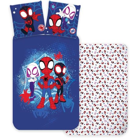 Spidey & Friends sengetøysett enkel | dynetrekk 140 x 200 cm og putetrekk 60 x 65 cm | 100 % bomull | mykt og pustende sengetøysett for