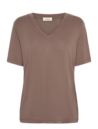 Slcolumbine Loose Fit V-Neck Ss Tops T-shirts & Tops Short-sleeved Brown Soaked In Luxury