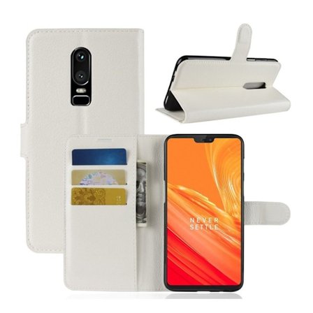 Oneplus 6 Liitsihedelmän Jyvä PU Nahka Lompakko Kuori - Valkoinen