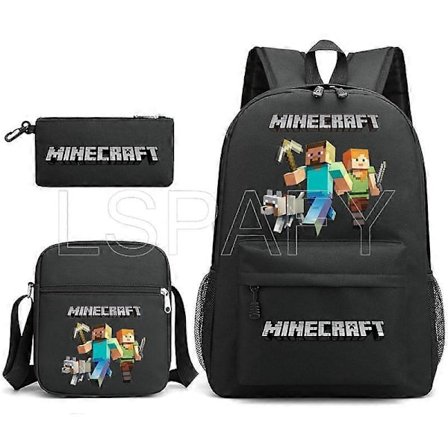 3 STK MINECRAFT Ryggsekk Tegneserie Barn Gutter Jenter Skolesekker Lettvekt Studenter Vanntett Stor Kapasitet Ryggsekk