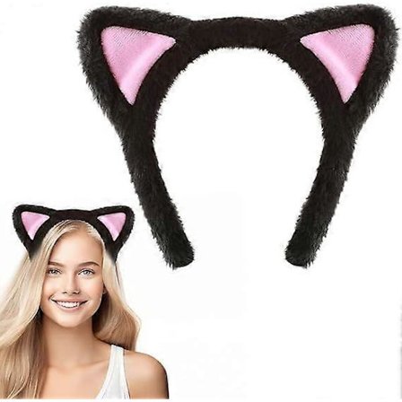 Katteøre Pandebånd Søde Katteøre Pandebånd til Voksne Fluffy Katteøre Kat Pandebånd Sorte Katteøre til Makeup Brusebad Fest