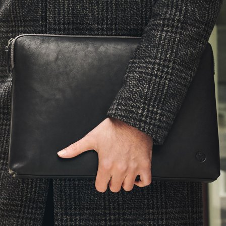 Bolsa para Portátil em Pele Cinza e Preta Lou para homens - Bolsa sleeve para portátil