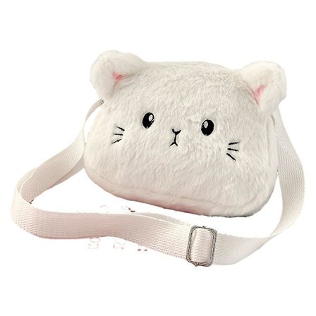 Söt plysch kattunge tecknad barnmode japansk mjuk syster axel crossbody flickor mini liten väska(vit)