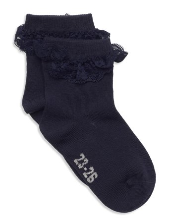 Minymo Ankle Sock W. Lace - Blue - 15/18