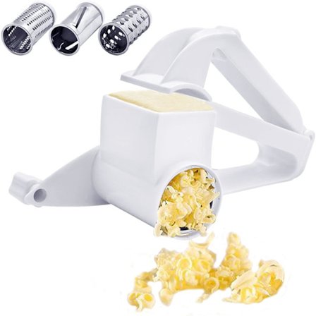 Roterende ostehøvl, køkkenroterende rivejern med 3 tromleblade i rustfrit stål, frugt-/osteskærer