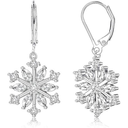 925 Sterling Sølv Snøfnugg Dråpe Øredobber for Kvinner 18k Hvitgullbelagt Leverback Dangle Snøfnugg Øredobber Høyglans Sølv Dangle Dråpe Øredobber