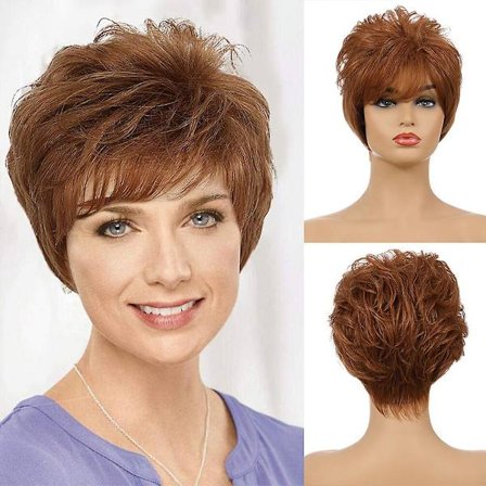 Kvinnor Brun Kort Lockigt Fluffig Lutande lugg Peruk Lager Syntethår ​​Daglig Peruk