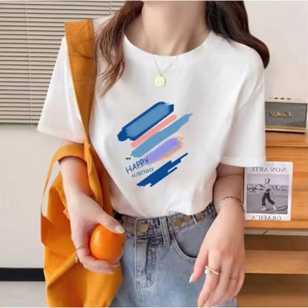 Puuvillasta valmistettu lyhythihainen T-paita naisille, kesäuutuus, sateenkaaren grafiikalla painettu puolihihainen T-paita