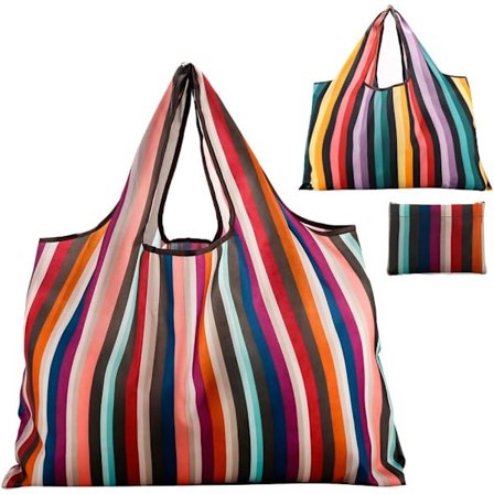 Gjenbrukbare handleposer 2 pakker Stor Nylon Vaskbar Sammenleggbar Miljøvennlig Kraftig Shopping Tote Bag Passer i Lomme Ny Regnbue