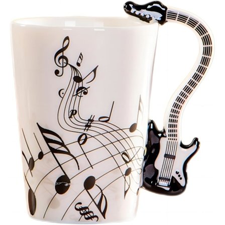 Kreativ musikkopp violin guitar stil keramisk kop kaffe te mælk krus med håndtag nyhed gaver (sort elguitar)