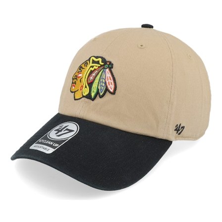 47 Brand - NHL Beige unconstructed Casquette - Chicago Blackhawks NHL Tone 47 Clean Up Khaki/Black Dad Cap @ Hatstore
