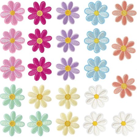 24 stk blomster stryke på lapper, sy på broderiapplikasjonslapper
