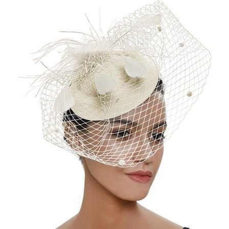 Beige - Elegant brudehodeplagg for kvinner, brudehat med slør, vintage netting, mini brudehat med fjær, hårpynt, fancy dress Eve