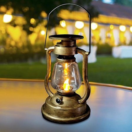 Retro Hestelykt Oppladbar Solcellebatteri Campinglykt Utendørs LED Lys Flamme Varm Belysning Telt Hagedekorasjon