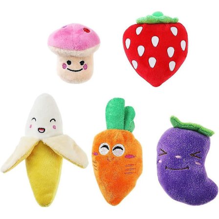 Pipiga Hundleksaker för Små Hundar Frukter och Grönsaker Plysch Valpleksaker (ett Paket med 5)