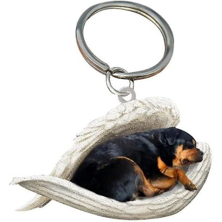 2 stk. Engel Sovende Hund Akryl Nøgleringe Vedhæng Boligindretning Ornamenter Skriveartikler Gaver A Rottweiler