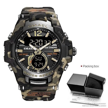 Smael Sport Digitala klockor För Män Army Kamouflage Simning Armbandsur Väckarklocka Kalender Led Bakgrundsbelysning Dual Time Watch 1805
