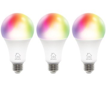 Deltaco Smart E27 RGB, WiFi, 9W, 2700-6500K, dimbar - 3-pack - Dimbar smart LED-lampa med RGB-färger, 3-pack