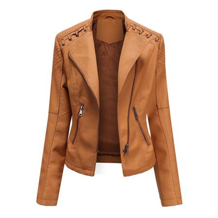 Damer Pu-läder Lapel Neck Blazers Långärmad Spetsjacka