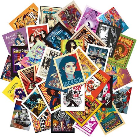 50 kpl retro musiikkitarroja, esteettisiä koristeellisia vinyylitarroja