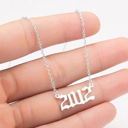 1980-2019 Födelseårsnummer Berlock Hänge Rostfritt Stål Kedja Halsband Smycken (Silver, 2012)