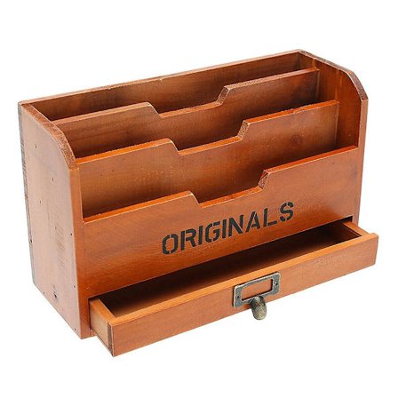 Træ Opbevaringsboks Brevholder Vintage Holder Post Mail Papir Kort Organizer til Hjemmekontor[D]