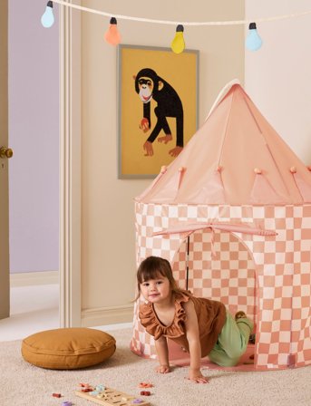 Kid's Concept Play Tent Check Apricot Star - Pink - ONE SIZE