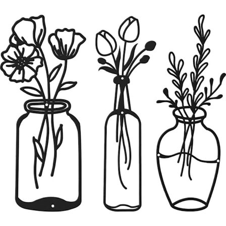 3 stk. Metal Blomster Vægindretning Minimalistisk Vase Vægkunst Wire Tulipan Dekoration