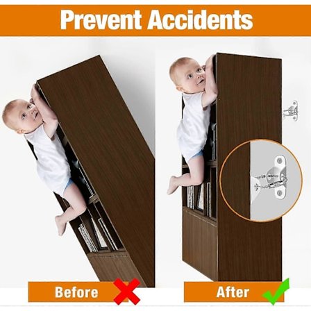 Møbelankere for Barnesikring, Jordskjelvsikringer Anti-tipp Møbelanker Sikring Hold Baby Kjæledyrs Sikkerhet Forhindre Fallende Møbler