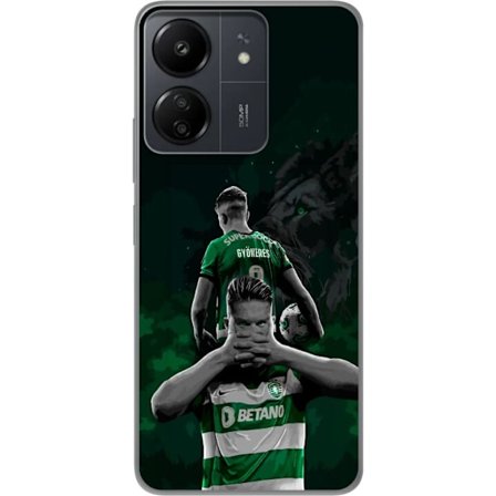 Yhteensopiva Puhelinkuori Xiaomi Redmi 13C Neonmotiivi, jossa teksti "Gaming is in my DNA" sinisenä ja punaisena tiiliseinällä, jossa loistava DNA-spi