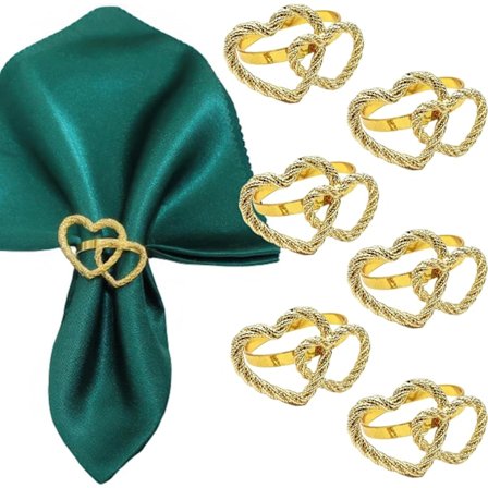 6 stk Valentinsdag Dobbel Hjerte Serviettring Hjerte Uthult Gull Serviettspenne for Valentinsdagsfest, Gullhjerte