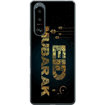 Kompatibelt Mobildeksel til Sony Xperia 5 III Gyldent Ramadan-motiv med dekorativ typografi, lykter, halvmåne og stjerner på en mørk bakgrunn