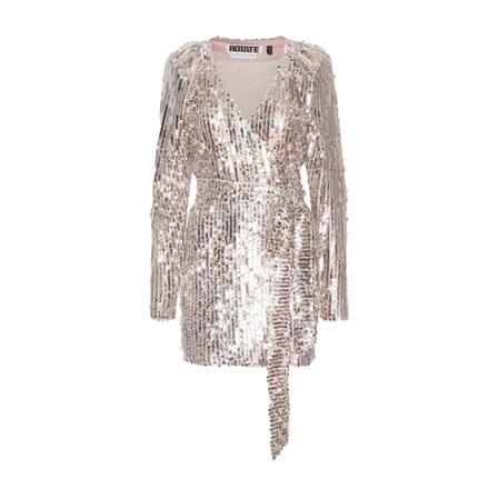 Rotate Birger Christensen, Bridget Sequin Wrap Dress Szary, Kobieta, Rozmiar: S