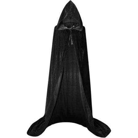 Vuxen Hooded Cape Halloween Cosplay Kostym Sammet Robe Häxa Wizard Cape för Halloween 3XLarge(180-200cm) Svart