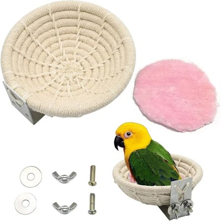 Fuglerede af bomuldstov, varm håndlavet vinterrede til undulater, fuglerede til bure undulater papegøjer til at sidde på, med bløde puder