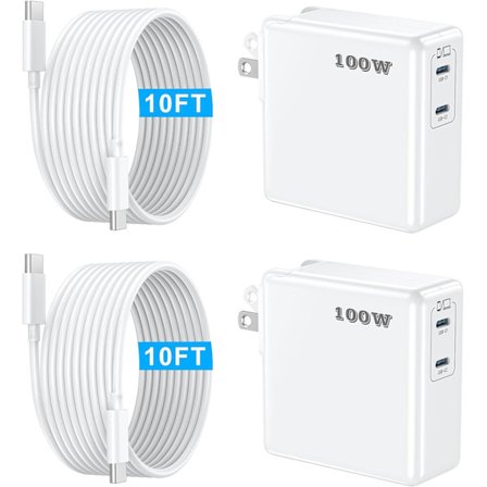 Mac Book Pro Laddare 100W USB C Laddare Block Snabbladdning Dubbla Portar 2-pack för MacBook Pro/Air 13 14 15 16 tum, iPad, iPhone 16/15 Pro Max, 