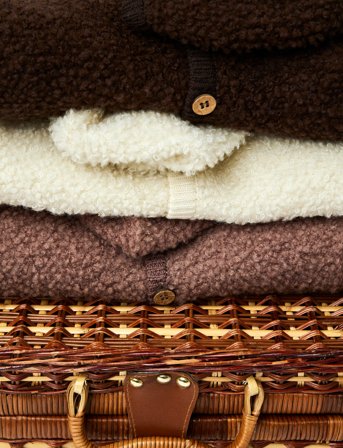 Smallstuff Cardigan Bouclé Merino Wool W. Buttons And Hoodie - Brown - 56-62