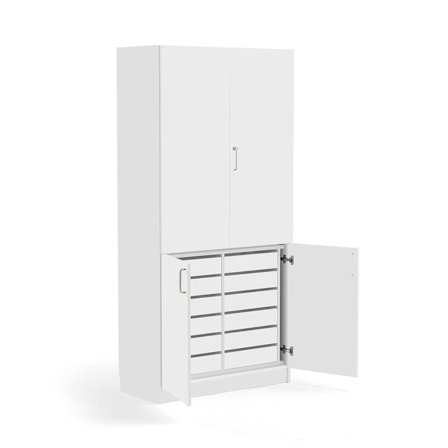 Højt materialeskab THEO, 12 skuffer, hvid