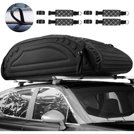 COSTWAY Bil Tagbagage Blød 400L Tagpose i PE Skum Vandtæt med Stærke Remme og Transporttaske, Sort