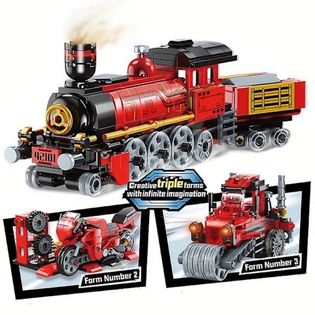 305 stk. 3-i-1 Kreativt Damp Tog Byggesett Kan Transformeres Til 3 Former Damp Tog Motorsykkel Traktor Jernbane Express