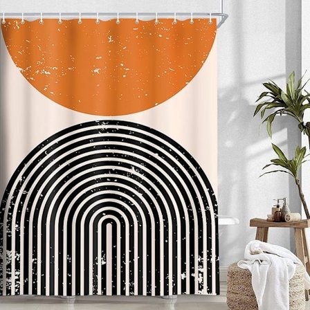 Medeltida Abstrakt Duschdraperi med Krokar Bohemisk Stil Beige