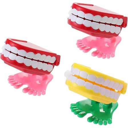 Opptrekkbare gående tenner urverk leketøy morsom spøk leker bable tenner klaprende tenner godteposer fyllstoffer barn Halloween fest favoriserer 3 stk